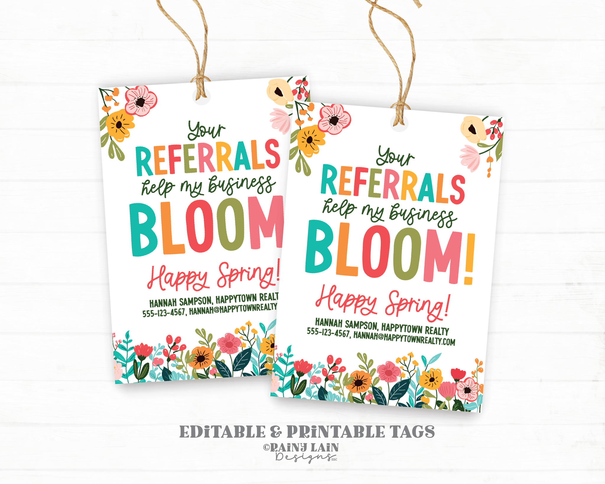 Spring Referrals Gift Tag, Editable Realtor Pop-by Tags, Home Health Gift Tag, Easter Business Bloom, Spring Flowers