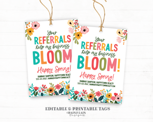 Spring Referrals Gift Tag, Editable Realtor Pop-by Tags, Home Health Gift Tag, Easter Business Bloom, Spring Flowers