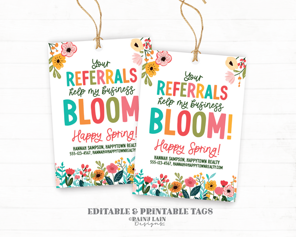 Spring Referrals Gift Tag, Editable Realtor Pop-by Tags, Home Health Gift Tag, Easter Business Bloom, Spring Flowers