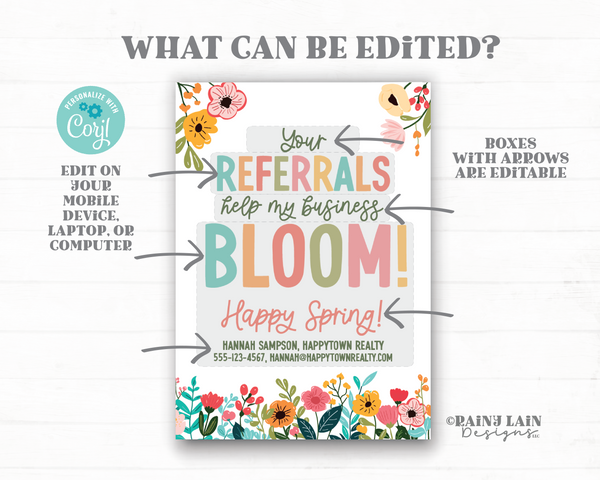 Spring Referrals Gift Tag, Editable Realtor Pop-by Tags, Home Health Gift Tag, Easter Business Bloom, Spring Flowers
