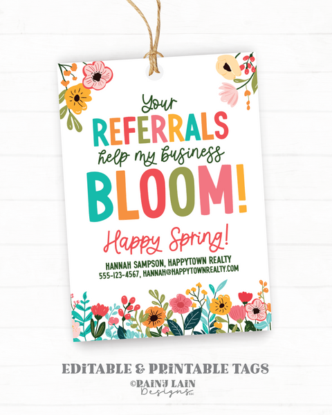 Spring Referrals Gift Tag, Editable Realtor Pop-by Tags, Home Health Gift Tag, Easter Business Bloom, Spring Flowers