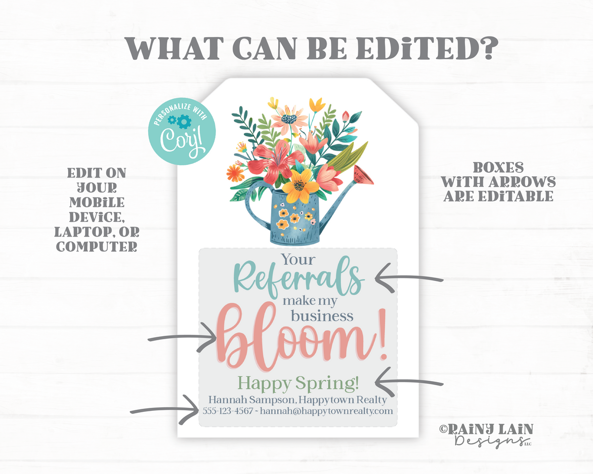 Editable Realtor Pop-by Tags, Home Health Gift Tag, Spring Referrals G ...