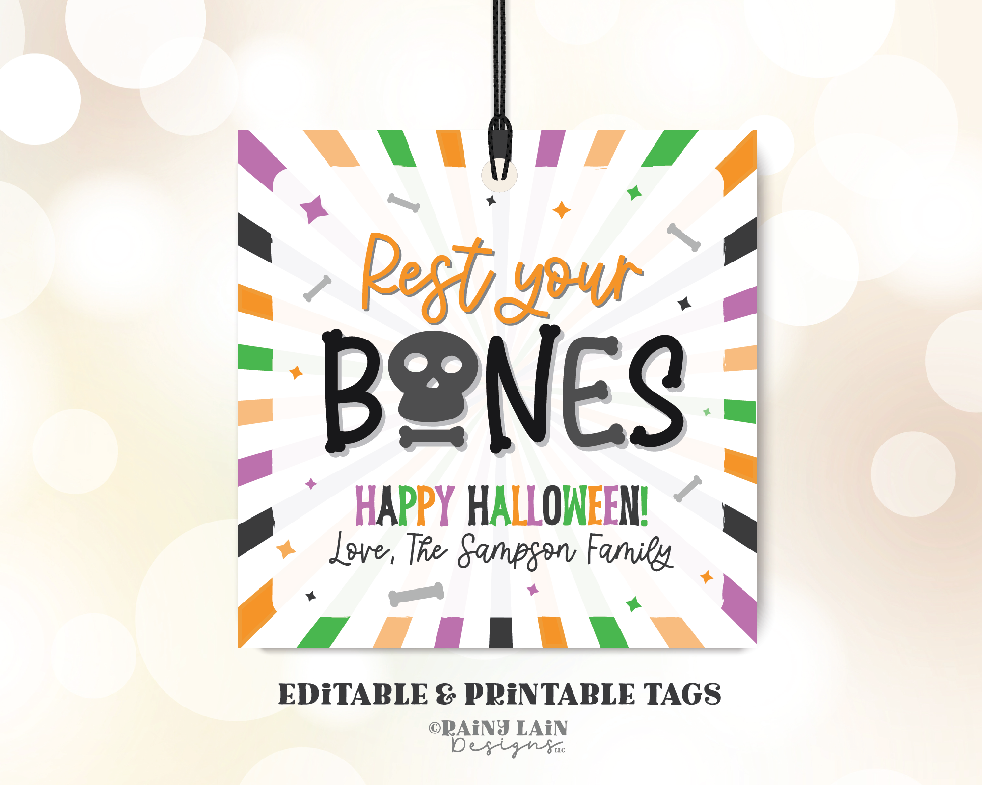 Rest Your Bones Tag, Halloween Gift Tag, Teacher Throw Blanket Gift, Spa, Trick or Treat, School Staff Co-Worker, Relax