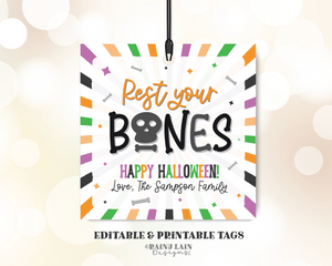 Rest Your Bones Tag, Halloween Gift Tag, Teacher Throw Blanket Gift, Spa, Trick or Treat, School Staff Co-Worker, Relax