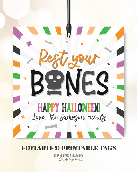 Rest Your Bones Tag, Halloween Gift Tag, Teacher Throw Blanket Gift, Spa, Trick or Treat, School Staff Co-Worker, Relax