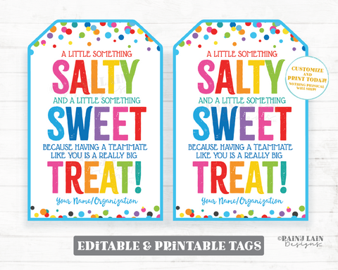 Salty Sweet Treat Tag, Something Salty and Sweet, Teammate Like you is a Treat, Appreciation Gift Employee Staff Teacher PTO School Team