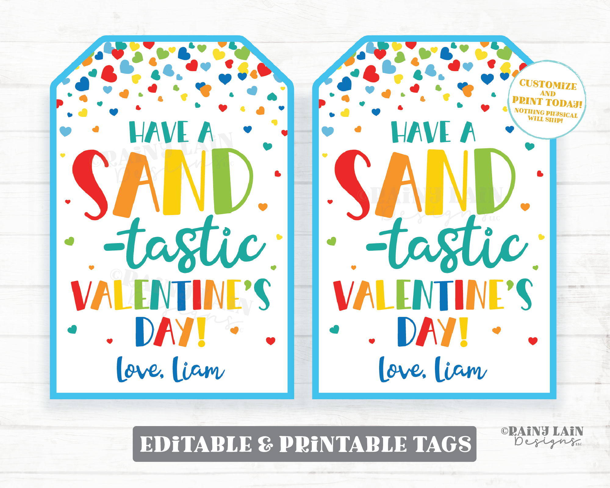 Sand Valentine, Sand-tastic Valentine's Day, Play Sand Gift Tag, Classroom, Kids Printable, Non-Candy, Editable, Digital Download