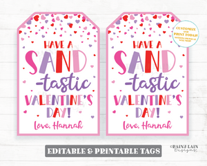 Sand-tastic Valentine's Day, Play Sand Valentine, Editable Gift Tag, Classroom, Kids Printable, Non-Candy, Digital Download