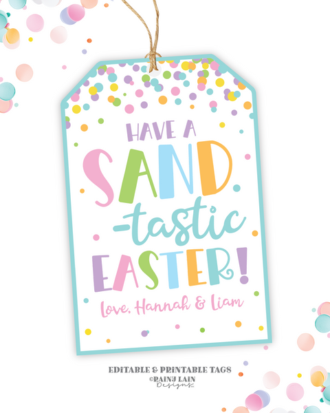 Sand-tastic Easter Tag, Editable Play Sand Gift Tag, Classroom, Kids Printable, Non-Candy, Digital Download