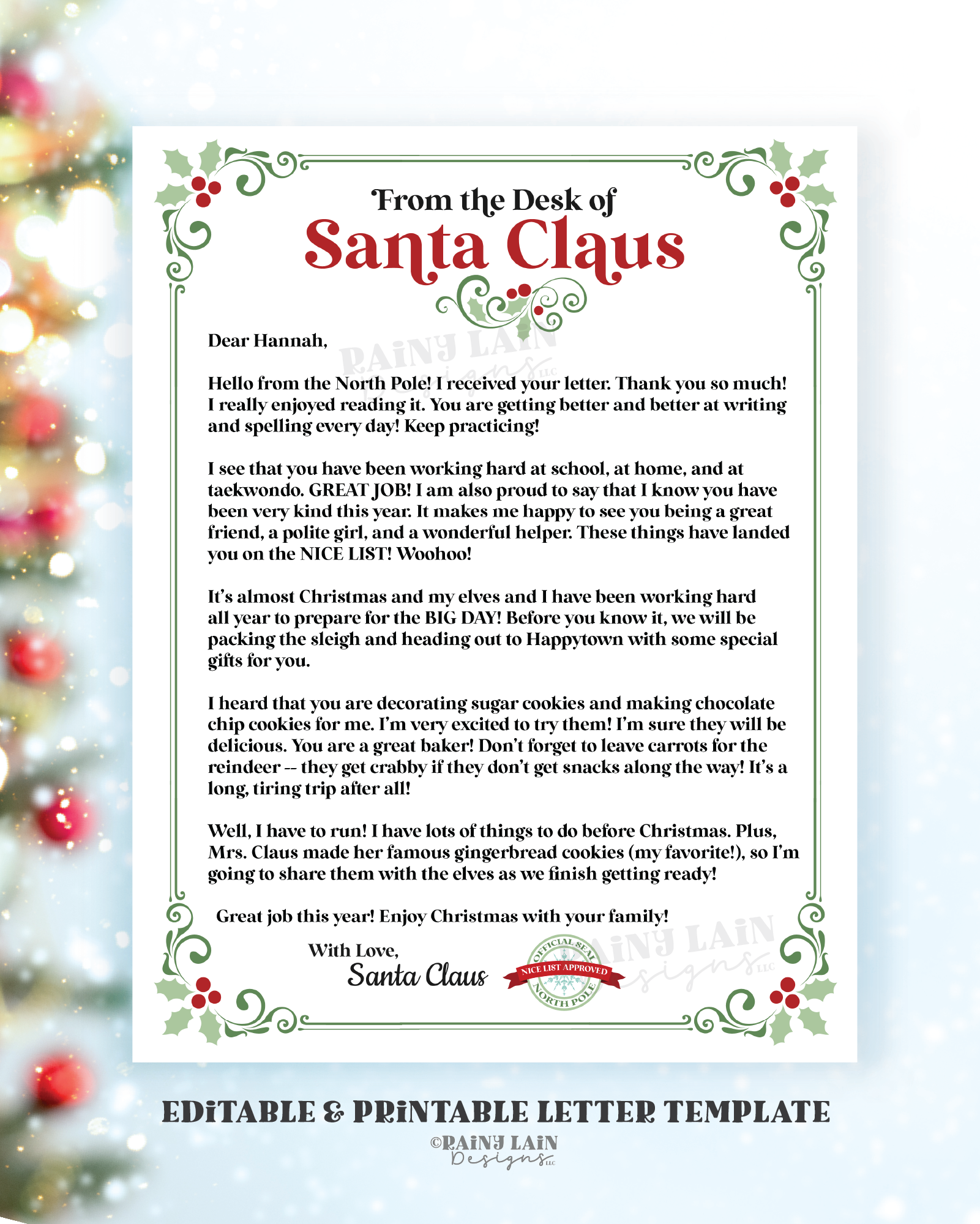 Editable Letter from Santa Letter Nice List Letter Christmas