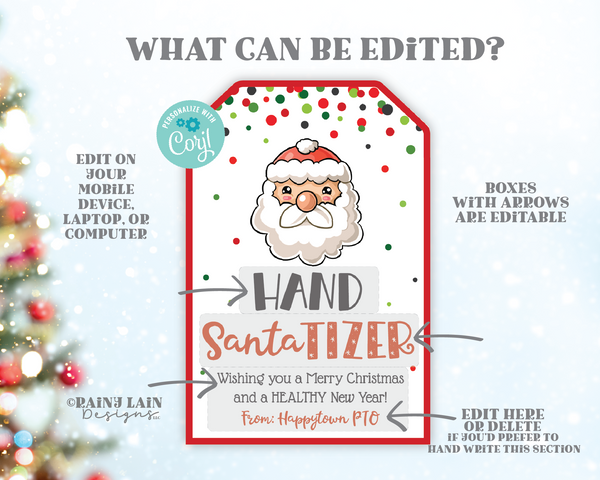 Hand Santa-tizer Christmas Gift Tag Hand Sanitizer Holiday Tag Healthy New Year Employee Appreciation Company Essential Worker Staff Teacher