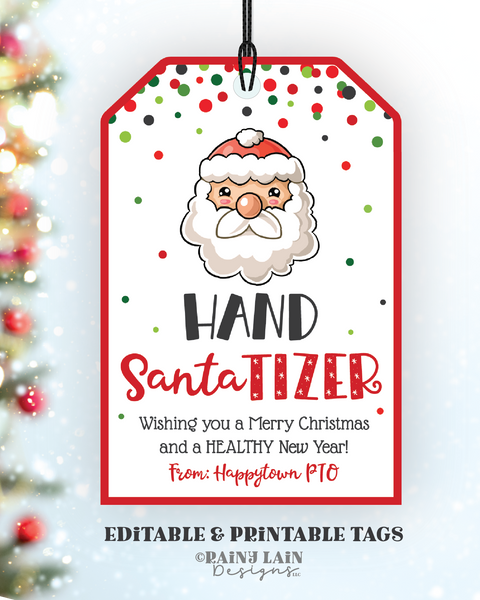 Hand Santa-tizer Christmas Gift Tag Hand Sanitizer Holiday Tag Healthy New Year Employee Appreciation Company Essential Worker Staff Teacher