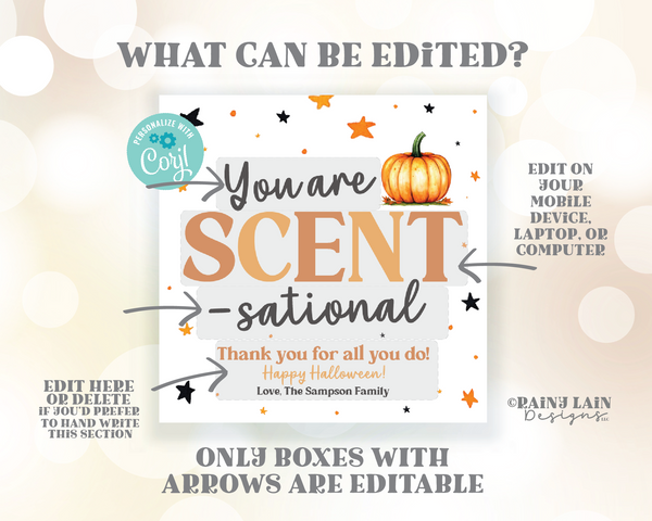 You are Scent-sational Halloween Gift Tag, Candle, Scentsational, Pumpkin Teacher Appreciation, PTO PTA, Digital Download