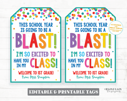 Back to School Tag, First Day of School, 1st, School Year a Blast, Classroom, Water Toy Blaster, Rocket, Printable Kids Student