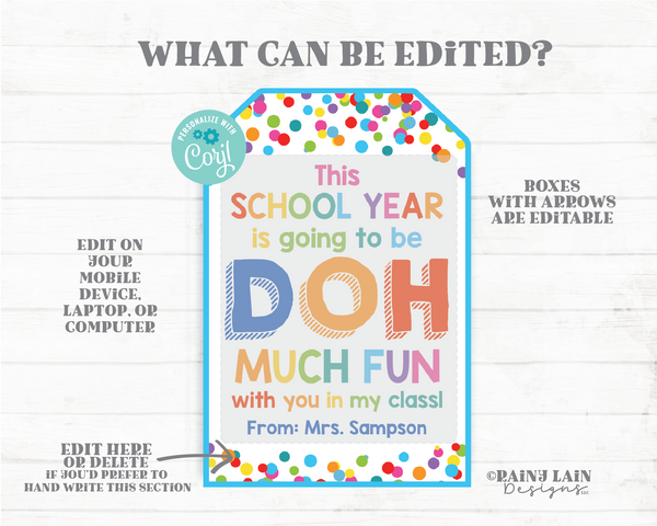 School Year Doh much fun Tag Play dough Playdough Editable First Day of School 1st Back to School Gift Doh Student From Teacher