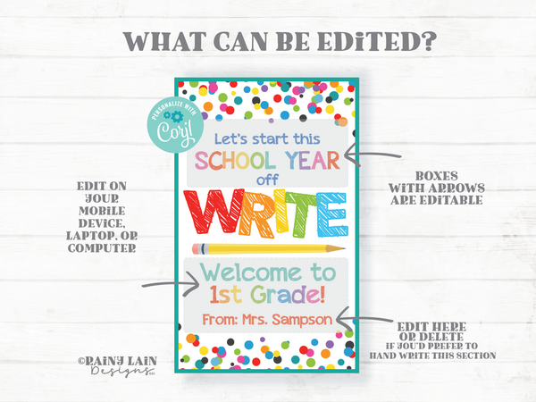 Let's Start this School Year off WRITE Tag, Welcome Back to School, Back to School Gift Tags Pencils for Teacher from PTO or to Student