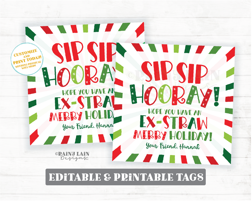Straw Christmas Gift Tag Sip Sip Hooray Ex-STRAW Merry