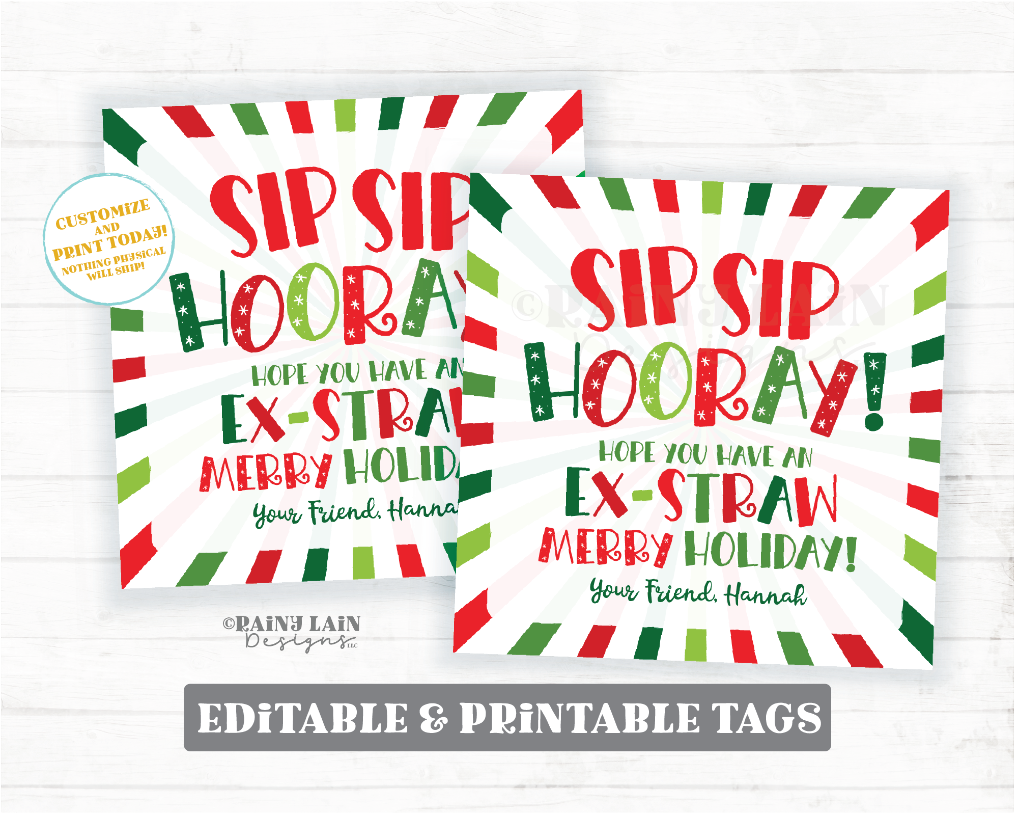 Straw Christmas Gift Tag Sip Sip Hooray Ex-STRAW Merry Holiday