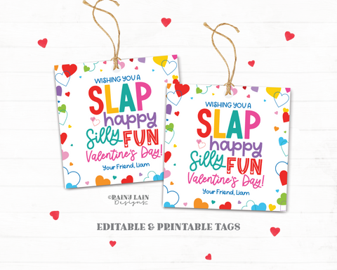 Slap Bracelet Valentine, Slap Happy Silly Fun Valentine's Day Gift Tag, Preschool Classroom, Printable, Non-Candy, Editable Digital Download
