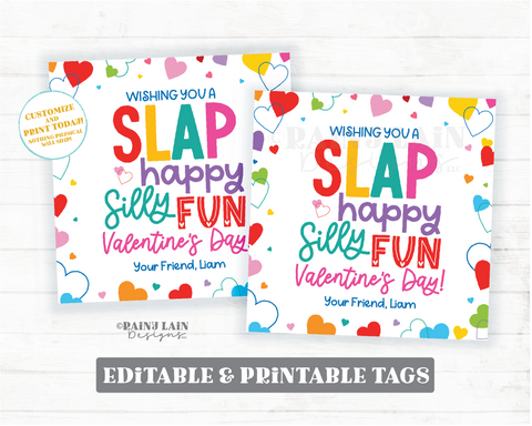 Slap Bracelet Valentine, Slap Happy Silly Fun Valentine's Day Gift Tag, Preschool Classroom, Printable, Non-Candy, Editable Digital Download