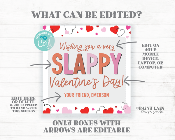Slap Bracelet Valentine, Slappy Valentine's Day Tag, Editable Square Gift, Preschool, Classroom, Printable Kids Non-Candy Digital Download