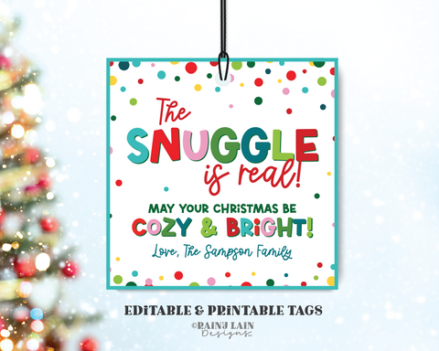 The Snuggle is Real Christmas Gift Tags, Blanket Throw Mittens, Office, Co-worker, Teacher, Secret Santa, White Elephant, Editable Template