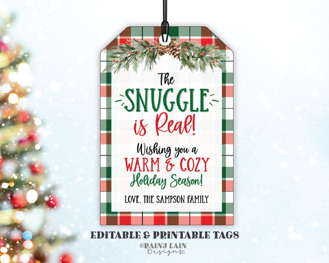 The Snuggle is Real Gift Tag, Christmas, Holiday, Blanket, Throw, Mittens, Secret Santa, White Elephant Office, Co-worker, Teacher, Editable