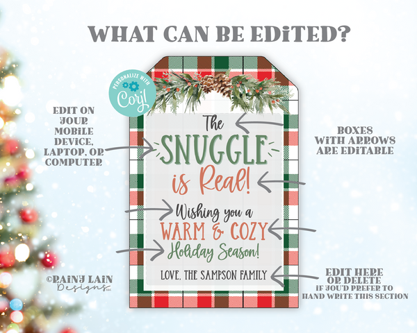 The Snuggle is Real Gift Tag, Christmas, Holiday, Blanket, Throw, Mittens, Secret Santa, White Elephant Office, Co-worker, Teacher, Editable