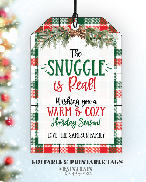 The Snuggle is Real Gift Tag, Christmas, Holiday, Blanket, Throw, Mittens, Secret Santa, White Elephant Office, Co-worker, Teacher, Editable