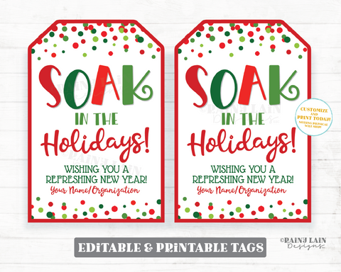 Soak in the Holidays Tag Christmas Gift Bath Bomb Salts Spa Foot Co-Worker Teacher Staff School PTO Refreshing New Year Relaxing
