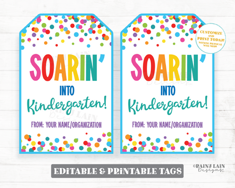 Soarin' Into Kindergarten tag 1st grade 2nd grade 3rd 4th 5th middle school high school student gift Congratulations Graduation Promotion