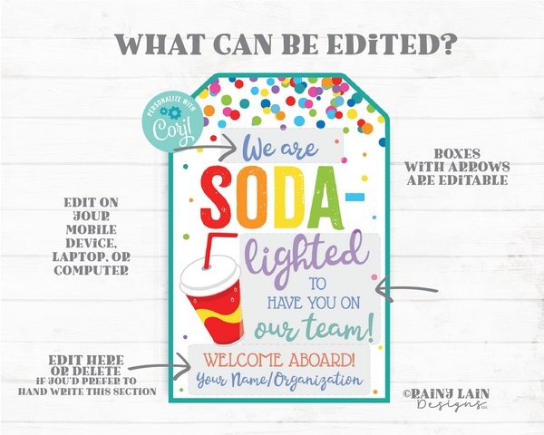 SODAlighted to Have You on Our Team Tag Soda Gift Soda Pop Employee Welcome Appreciation Co-Worker Staff Teacher PTO School