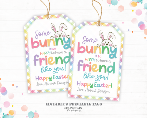 Editable Easter Bunny Tags, Spring Classroom Gift Tag, School Favor Tag, Happy Easter Printable Gift Tag, Easter Candy, Easter Tags For Kids