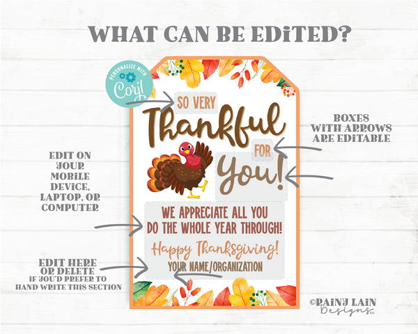 So Very Thankful for You Gift Tag We appreciate all you do whole year through Appreciation Pie Thank You Employee Co-Worker Staff Teacher