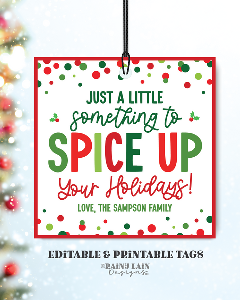 Spice Up Your Holiday Gift Tag, Editable Template, Christmas Seasonings, Neighbor, White Elephant Gift, Secret Santa Exchange, Spice Blend