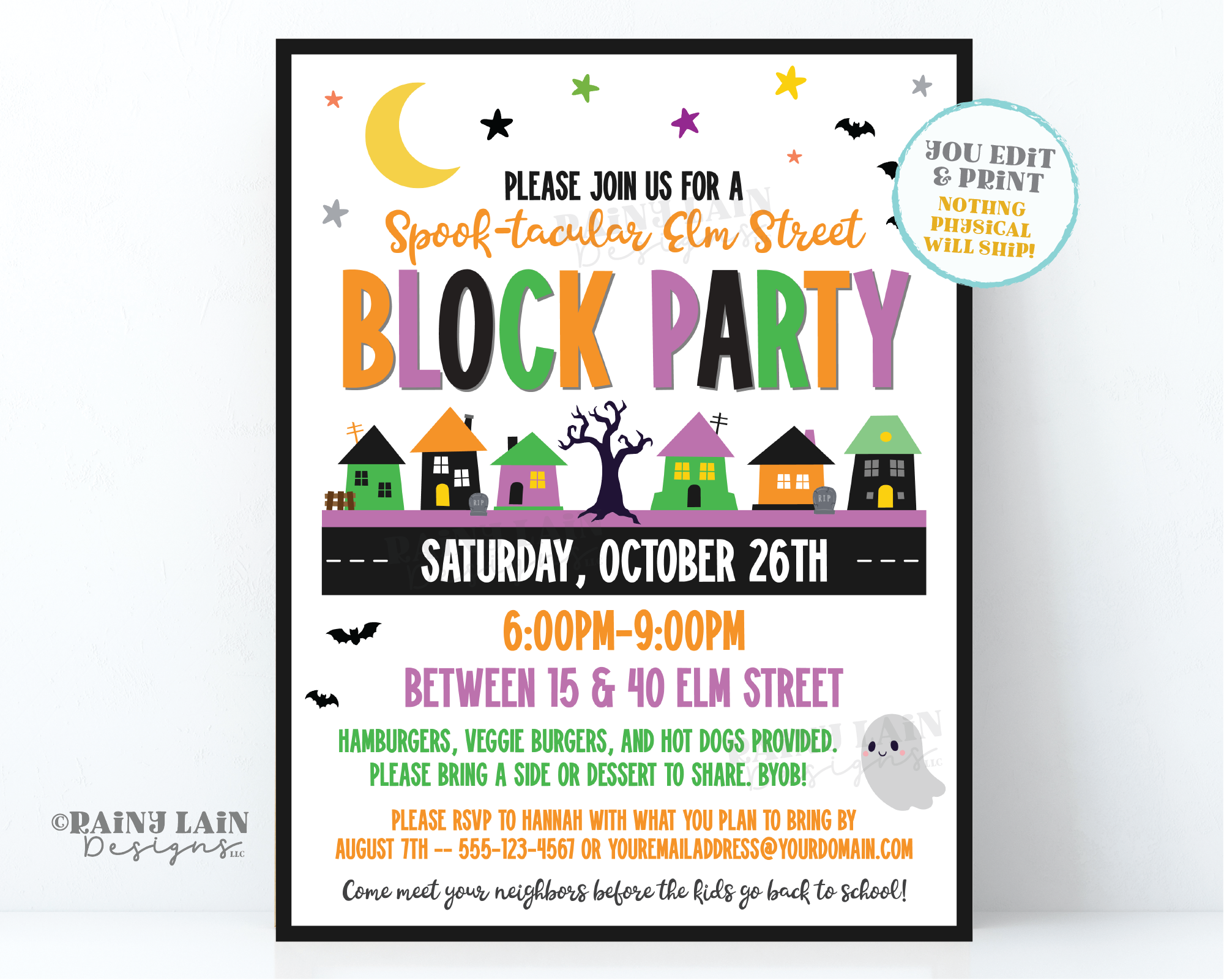 Editable Halloween Block Party Flyer Template, Neighborhood Invite, Po – Rainy Lain Designs LLC for Free Printable Block Party Invitations