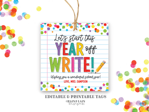 Teacher Gift Tag Pencil, Start The Year Off Write Gift Tag, First Day Of School Gift From Teacher to Student, Back To School from PTO
