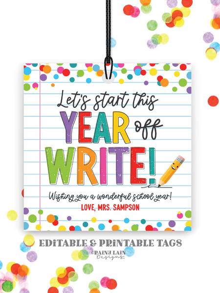 Teacher Gift Tag Pencil, Start The Year Off Write Gift Tag, First Day Of School Gift From Teacher to Student, Back To School from PTO