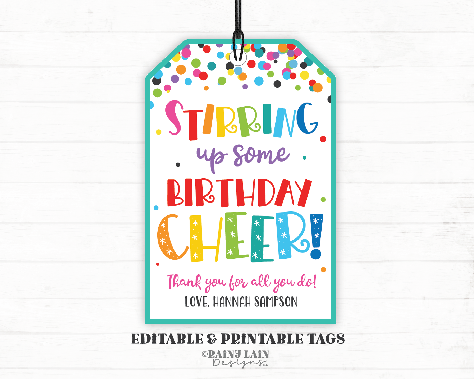 Stirring up Some Birthday Cheer Tags Editable Gift Tags Printable, Rubber Spatula, Spoon, Mixing Bowl, Baking Set Cocoa Stirrer, Spoon