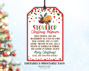 Stovetop Potpourri Christmas Gift Tag, Editable, Teacher, Label, Neighbor, Holiday Scents Digital Printable, Digital Download