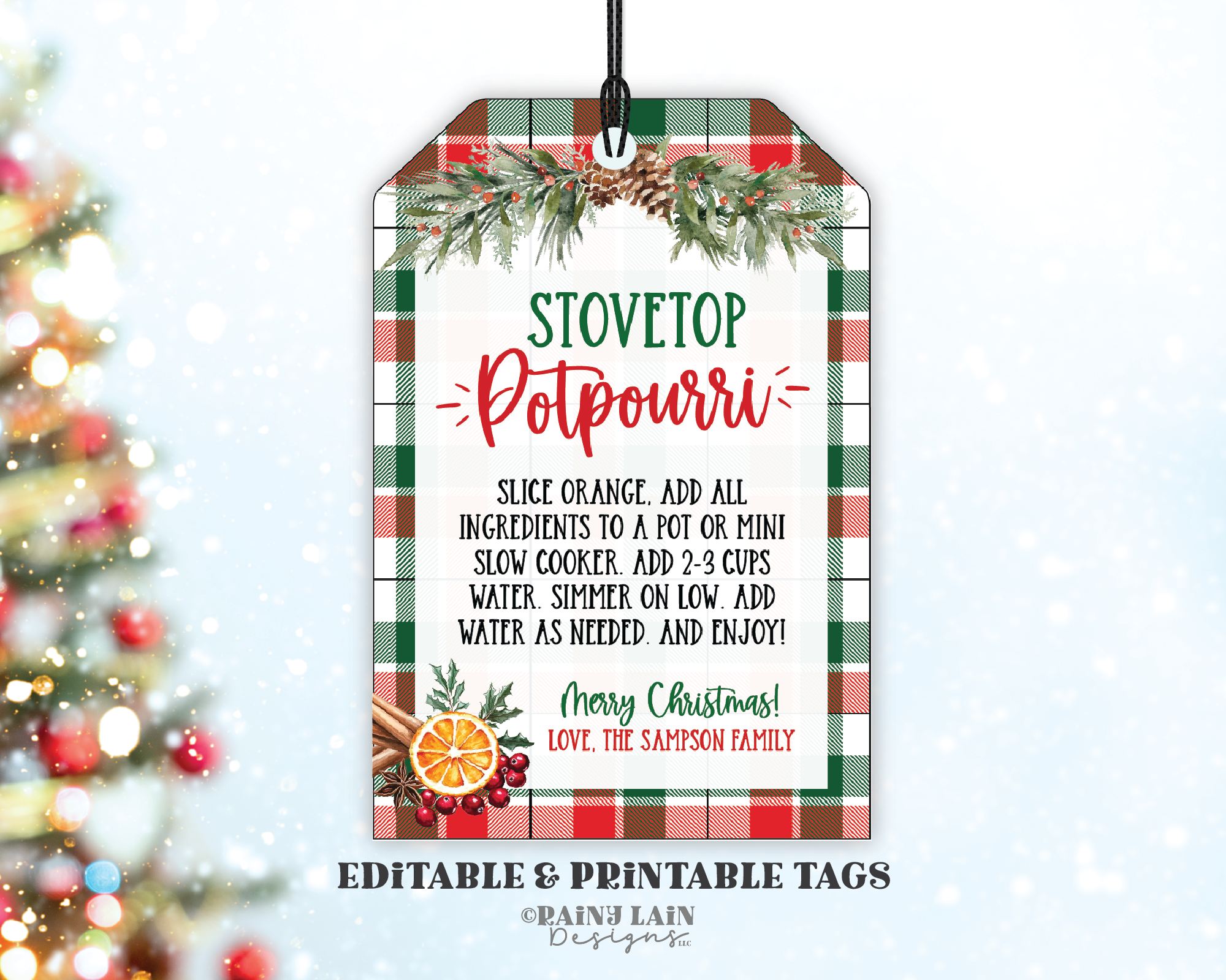 Stovetop Potpourri Gift Tag, Christmas, Holiday Scents Label, Editable Template, Neighbor, Teacher, Digital, Printable, Download