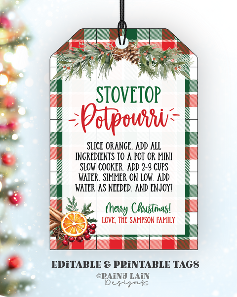 Stovetop Potpourri Gift Tag, Christmas, Holiday Scents Label, Editable Template, Neighbor, Teacher, Digital, Printable, Download