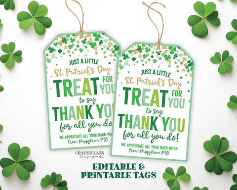 St Patrick's Day Treat for you to say Thank you for all you do St Patty's tag Gift Tags Appreciation Favor Tag Teacher Staff Employee School