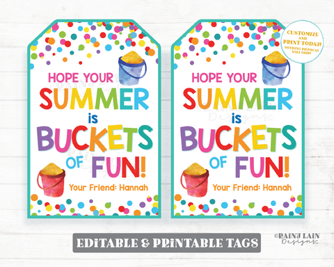 Summer is Buckets of Fun, End of School Year, Last day Favor, From Teacher Gift to Student, PTO, Classmate, Preschool, Printable, Editable