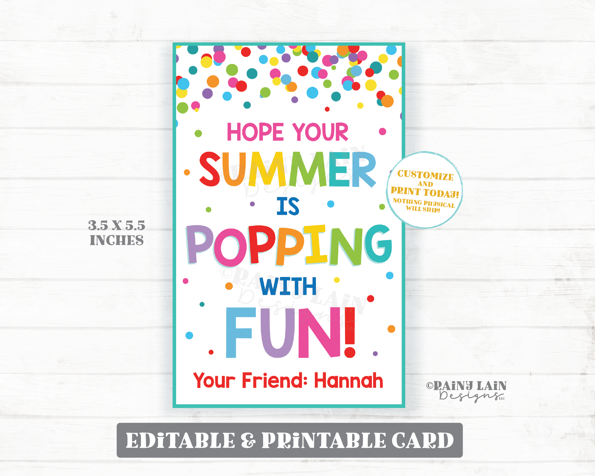 Hope your Summer is Popping with Fun Card, Popcorn, Pop, Fidget, End of School Year Gift, Preschool, Classroom Printable, Kids Teacher