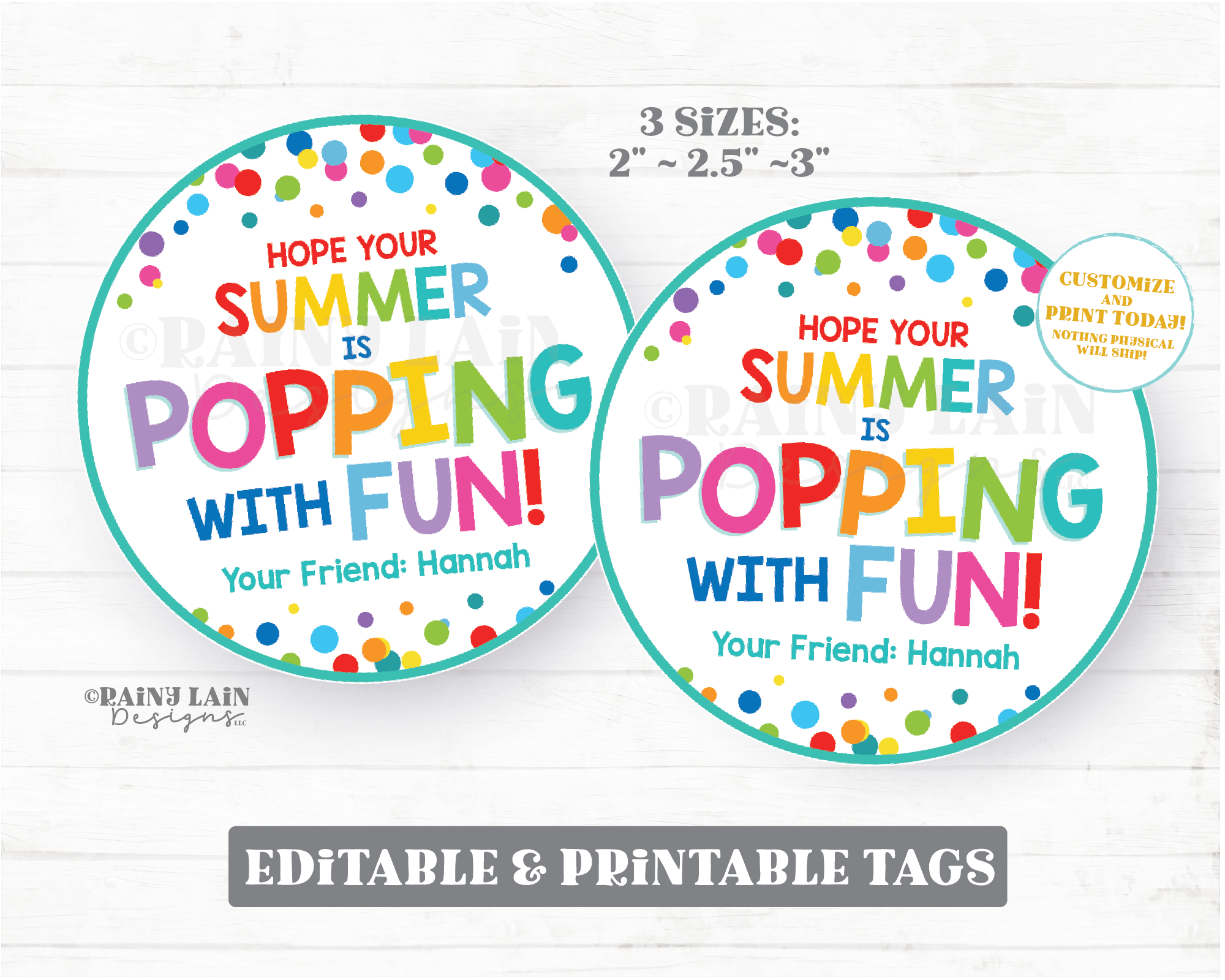 End of School Year Gift Tags Hope your Summer is Popping with Fun Round Circle Popcorn Pop Fidget Preschool Classroom Printable Kids Teacher