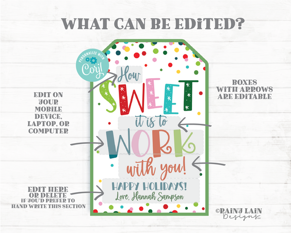 How Sweet it is to Work with you Holiday Gift Tag Staff Employee Appreciation Co-Worker Christmas Sweets Tag Principal Company Teacher