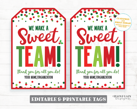 Sweet Team Gift Tags Christmas Sports Holiday Treat Teammate Employee Company Co-Worker Staff Teacher Appreciation Principal Teamwork PTO