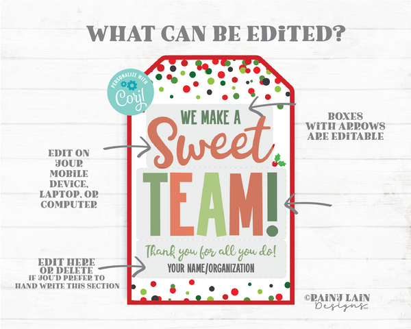 Sweet Team Gift Tags Christmas Sports Holiday Treat Teammate Employee Company Co-Worker Staff Teacher Appreciation Principal Teamwork PTO