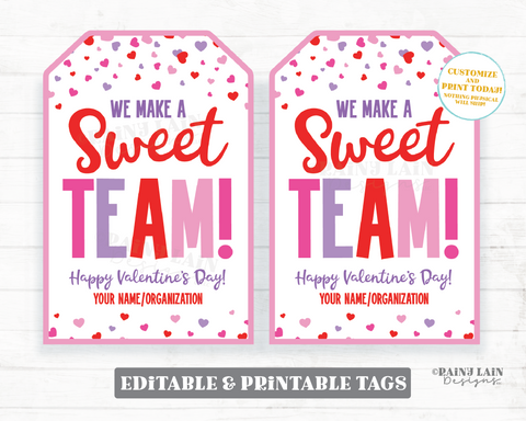 Sweet Team Valentine, Co-Worker, Staff, Employee, Sports, Valentine's Day Tag, Preschool, Classroom, Printable, Non-Candy Digital Download